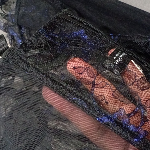 Black Lace Bustier Corset Lingerie Set – Floral Mesh w/ Thong | Size M | New - Picture 10 of 11